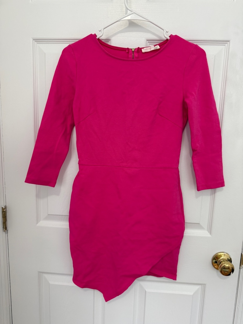 Agaci Hot Pink Asymmetrical Sleeve Dress